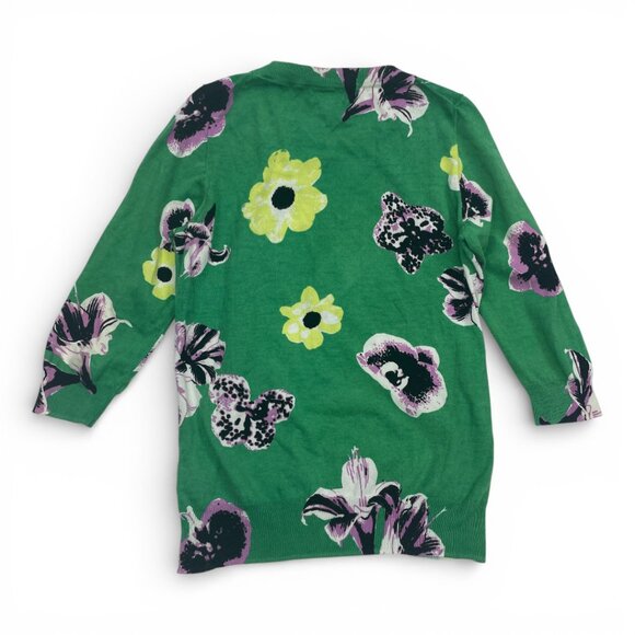 J. Crew Tippi Floral Green Cotton Lightweight Sweater Flowers Women's Medium - Picture 2 of 10